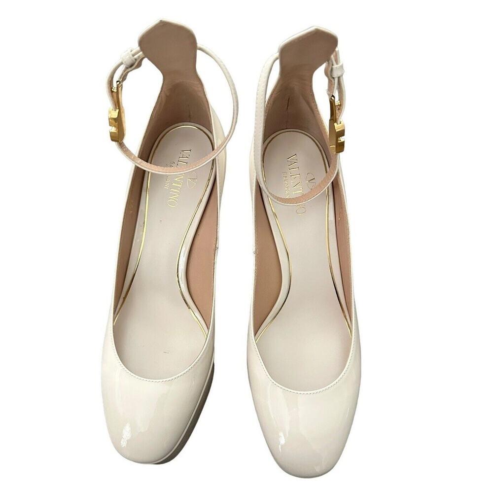 Valentino Ivory Patent Leather Tan-Go Platform Ankle Strap Pump Size 37.5 - Picture 7 of 16
